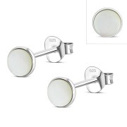 Mother Of Pearl Shell Round Sterling Silver Stud Earrings, e440st